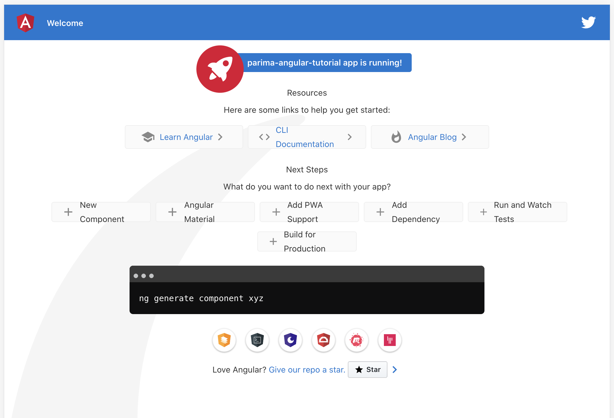 The default Angular 10 placeholder page